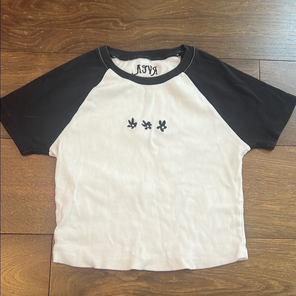 RVCA Black And White Crop Top With Flower Design